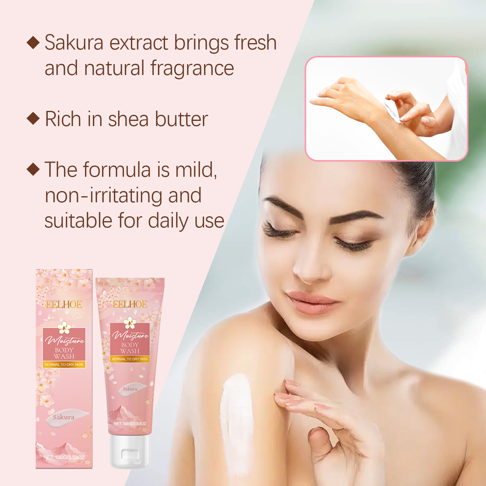 EELHOE Cherry Blossom Moisturizing Shower Gel Gently Cleanses The Body, Moisturizes And Moisturizes For A Long Time_voghion.com