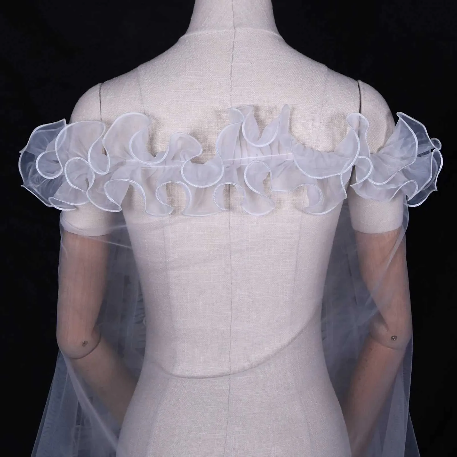 Haarschmuck V212 Brautschleier mit schicken Rüschen KEIN KAMM Schleier Bolero Schal abnehmbares Hochzeitsaccessoire_voghion.com