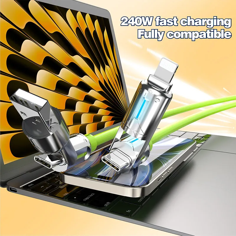 240W 4 In 1 Multi-function Mobile Phone Data PD Fast Charging Cable Charger Zinc Alloy Fast Charging Easy Portability_voghion.com