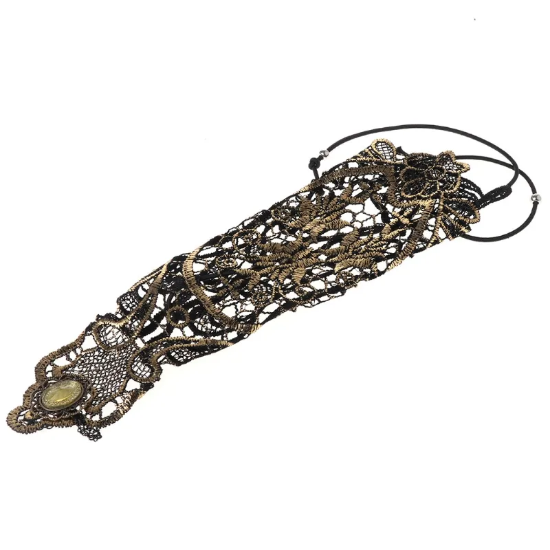 Fashion-Golden Women Hollow Out Fingerless Lady Long Lace Gloves_voghion.com