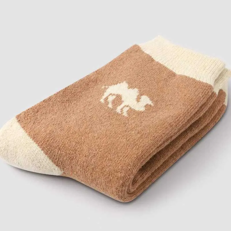 Calzini da donna spessi caldi morbidi in lana con passanti casual autunno inverno cammello Calcetas W240924_voghion.com