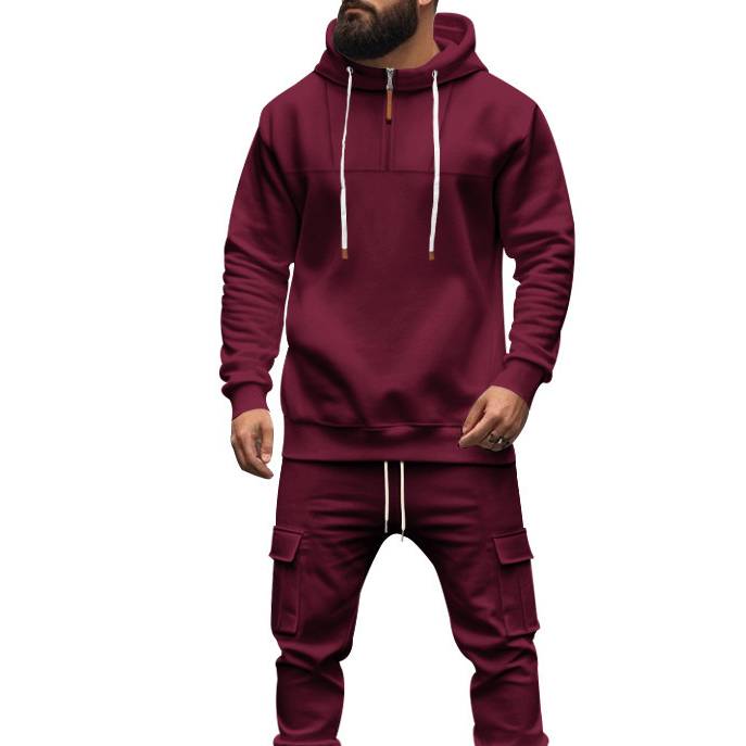 Herenset van zwaar fleece met hoodie en joggingbroek – winterwarm, gevoerd trainingspak met pluche voering, relaxte, casual loungewear (trui + broek)_voghion.com