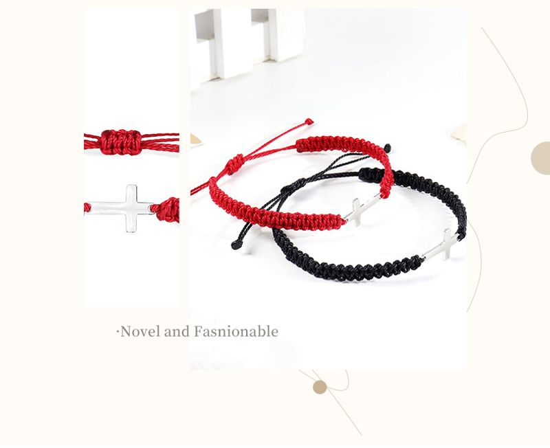 Braccialetto intrecciato a mano in corda semplice e alla moda, personalizzato e popolare, bracciale con croce in acciaio inossidabile, regali per la famiglia,_voghion.com