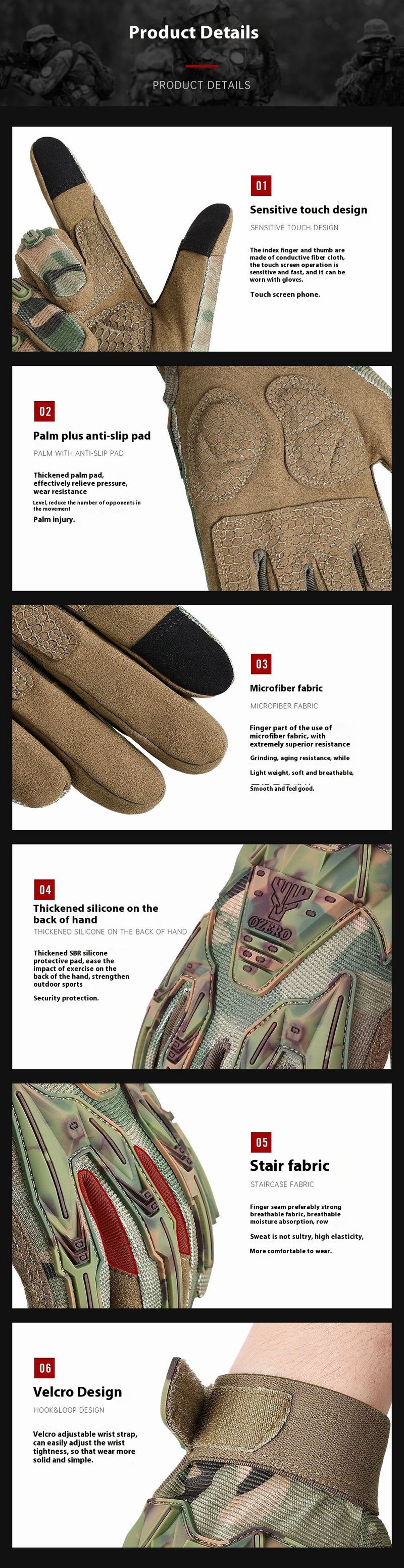 Tactical gloves, all finger camouflage touch screen, thickened puncture silicone, anti-collision anti slip outdoor_voghion.com