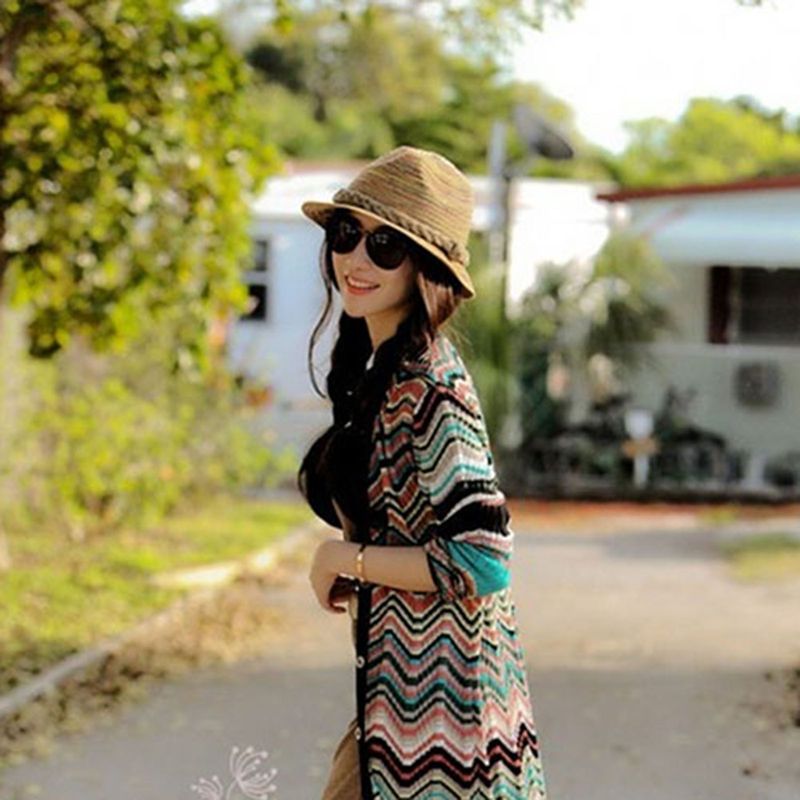 Cappello fedora di paglia donna cappello sole estivo da spiaggia_voghion.com