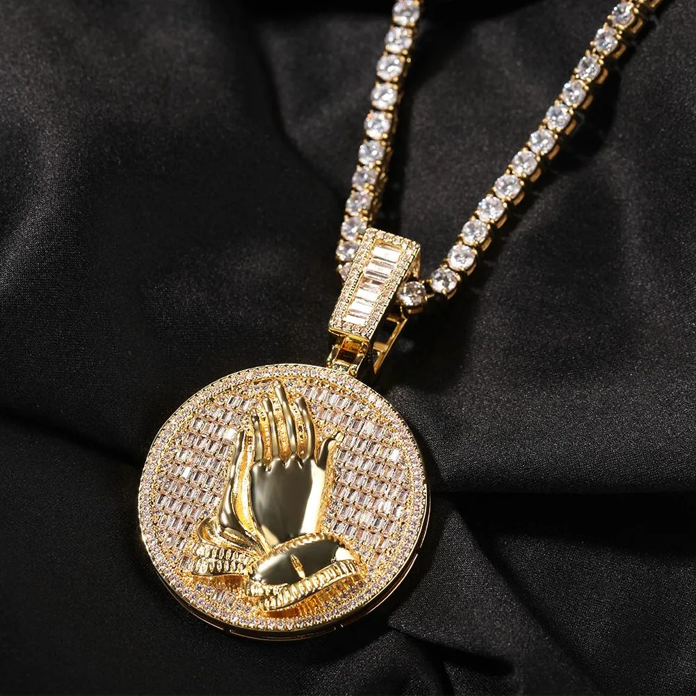 Collana con ciondoli Hip Hop che giocano con le mani, bling, regali di gioielli religiosi con zirconi completi_voghion.com
