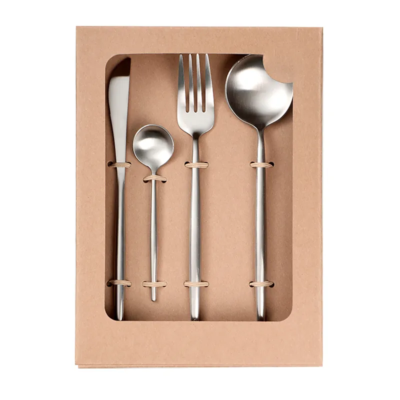 Conjunto de talheres de aço inoxidável de alta qualidade estilo ocidental, faca de bife de sobremesa, garfo e colher, quatro conjuntos_voghion.com