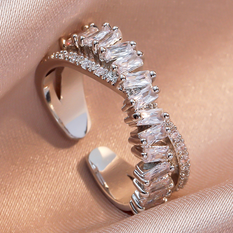 Luxury Zircon Shiny Chic Resizable Double Student Opening Rings For Woman Color Gothic Finger Jewelry Wedding Party