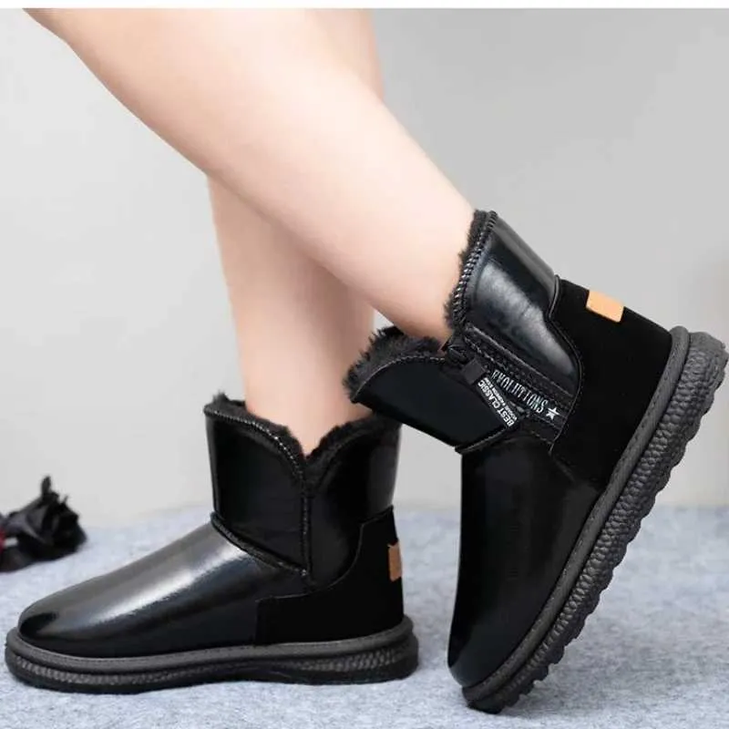 Scarpe e stivali invernali caldi in cotone con pelliccia integrata, impermeabili, antiscivolo, con cerniera spessa, da donna, New Plus Veet XW6.5_voghion.com