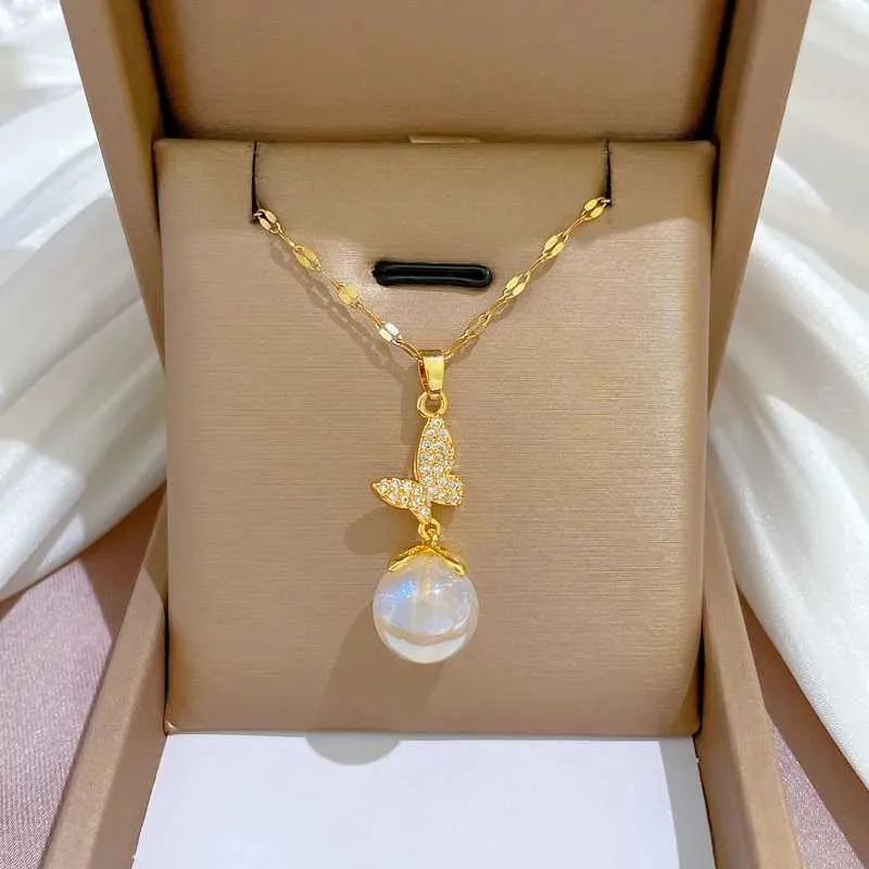 Collane con ciondolo in acciaio inossidabile 316L, ciondolo a forma di farfalla, accessorio per gioielli, per donne eleganti, collana a forma di sirena_voghion.com