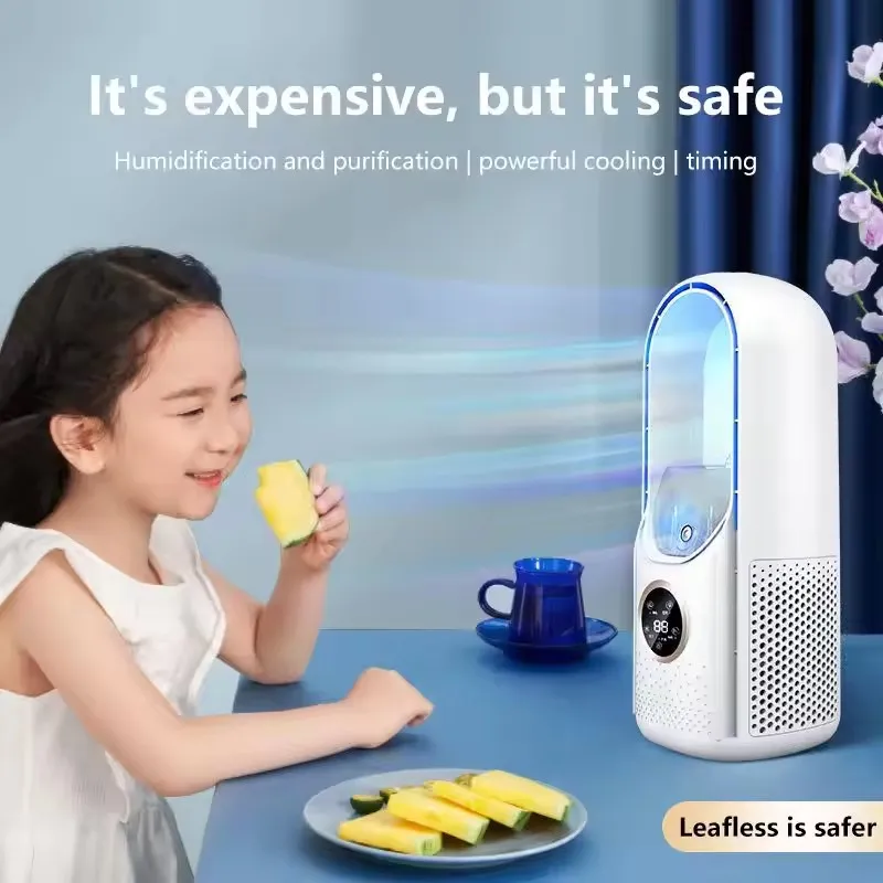 Portable USB Cooler Leafless Electric 6 Speed Silent Timer Air Conditioner Cooling Humidifier Conditioning Fan_voghion.com