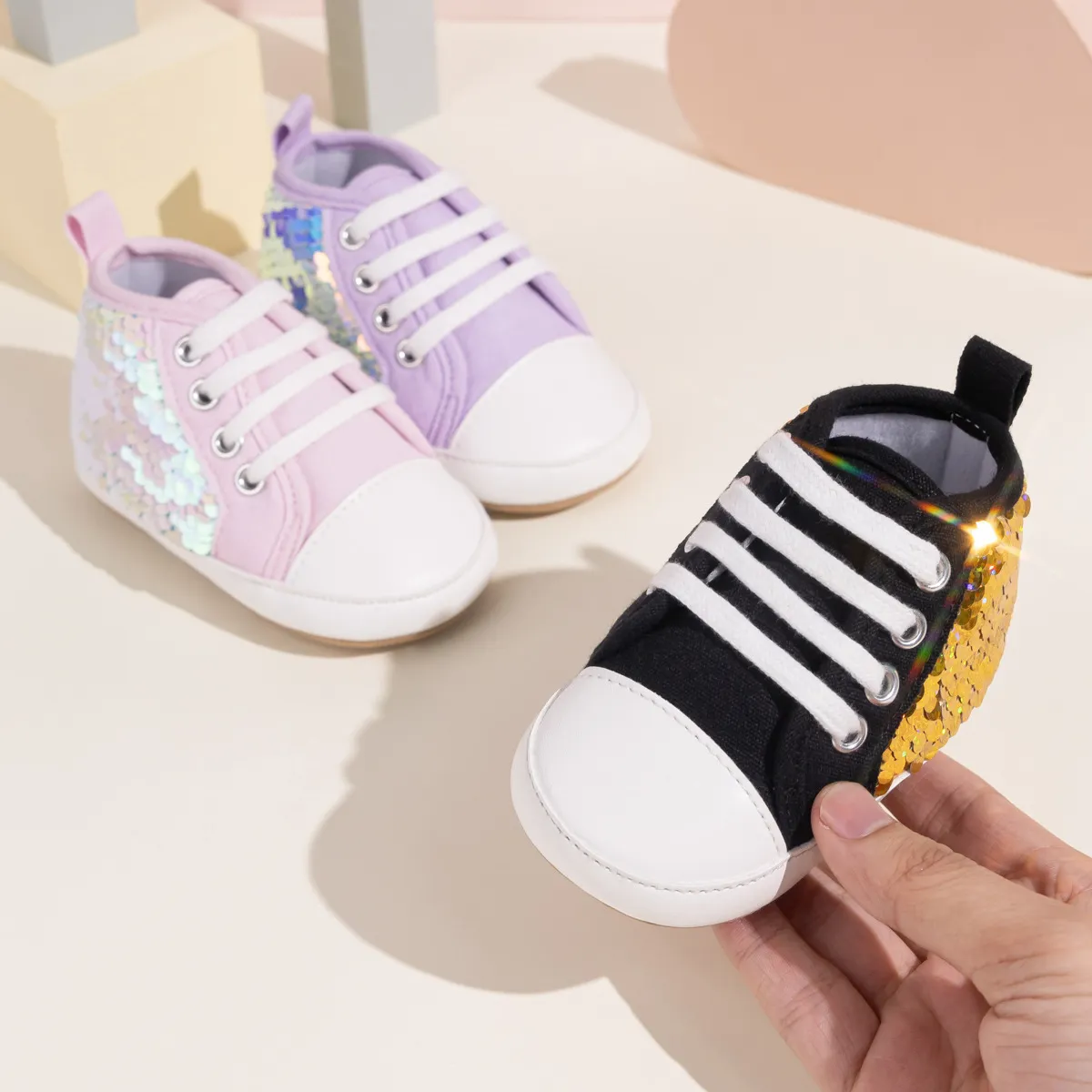 Mode Pailletten Baby Turnschuhe High Top Anti Slip Weiche Sohlen Infant Junge Mädchen Littlesprouts Kleinkind Gummi Bequem_voghion.com
