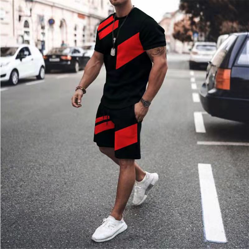 Men's Clothing Suit Summer Fitness Sports Trend Loose Fashion Casual Round Neck T Sleeve Two Piece Suit_voghion.com