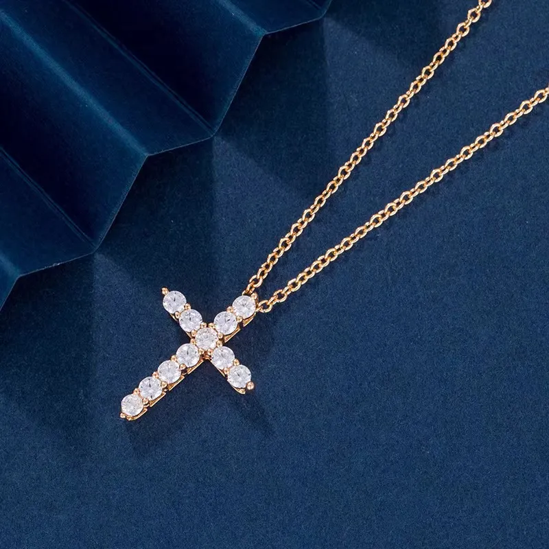 Collana con ciondolo a croce in argento Sterling con diamanti, semplice e creativa, con nicchia luminosa e clavicola_voghion.com