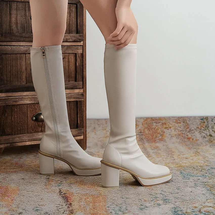 Knee Boots Heel Women's Square Below 2024 Winter Solid Color Fashion Warm Women Shoes Comfortable With Side Z 55_voghion.com
