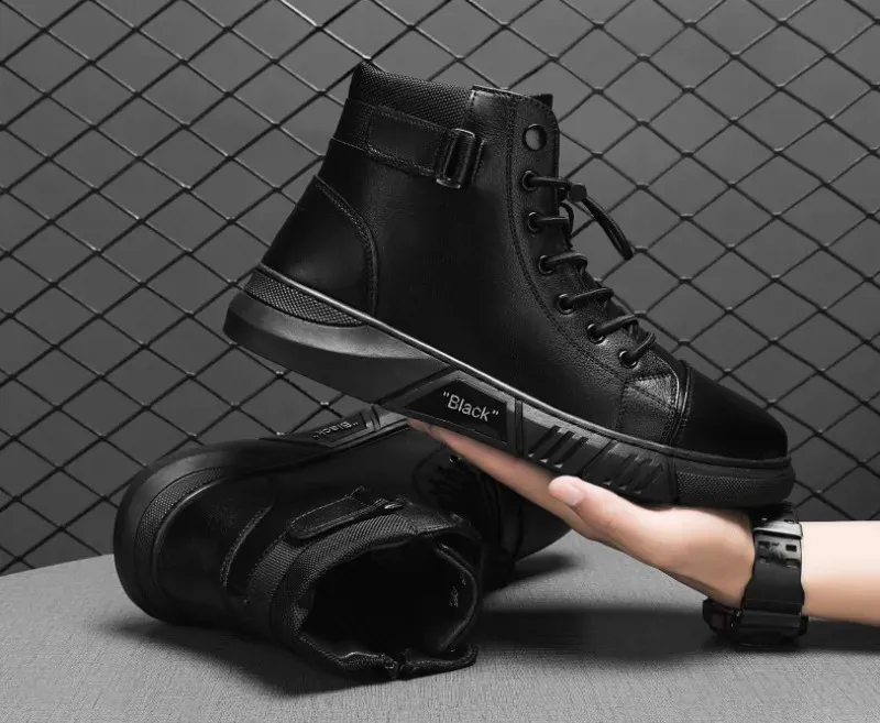 Motorcycle High Top Boots Leather Waterproof Men Safety Boots_voghion.com