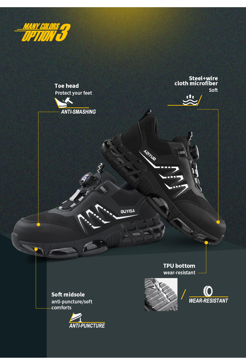 Scarpe antinfortunistiche GUYISA con punta in acciaio, scarpe da lavoro da uomo di alta qualità, leggere, alla moda e comode 5025bk_voghion.com
