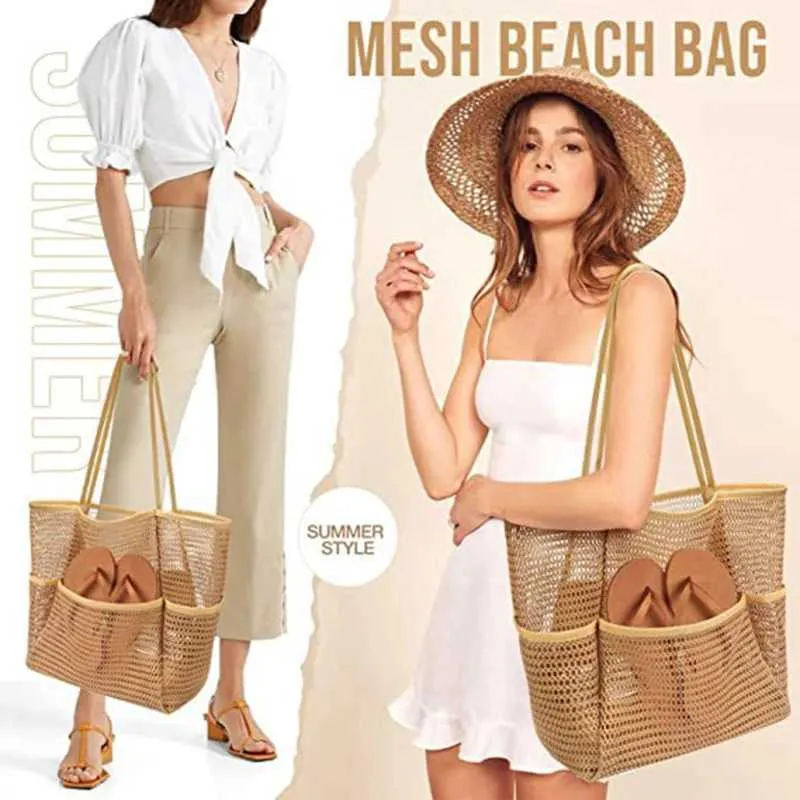 Sac de plage d'été multi-poches utilisé pour les filets à serviettes, les sacs à main de voyage durables, les organisateurs de jouets, les sous-vêtements imperméables_voghion.com