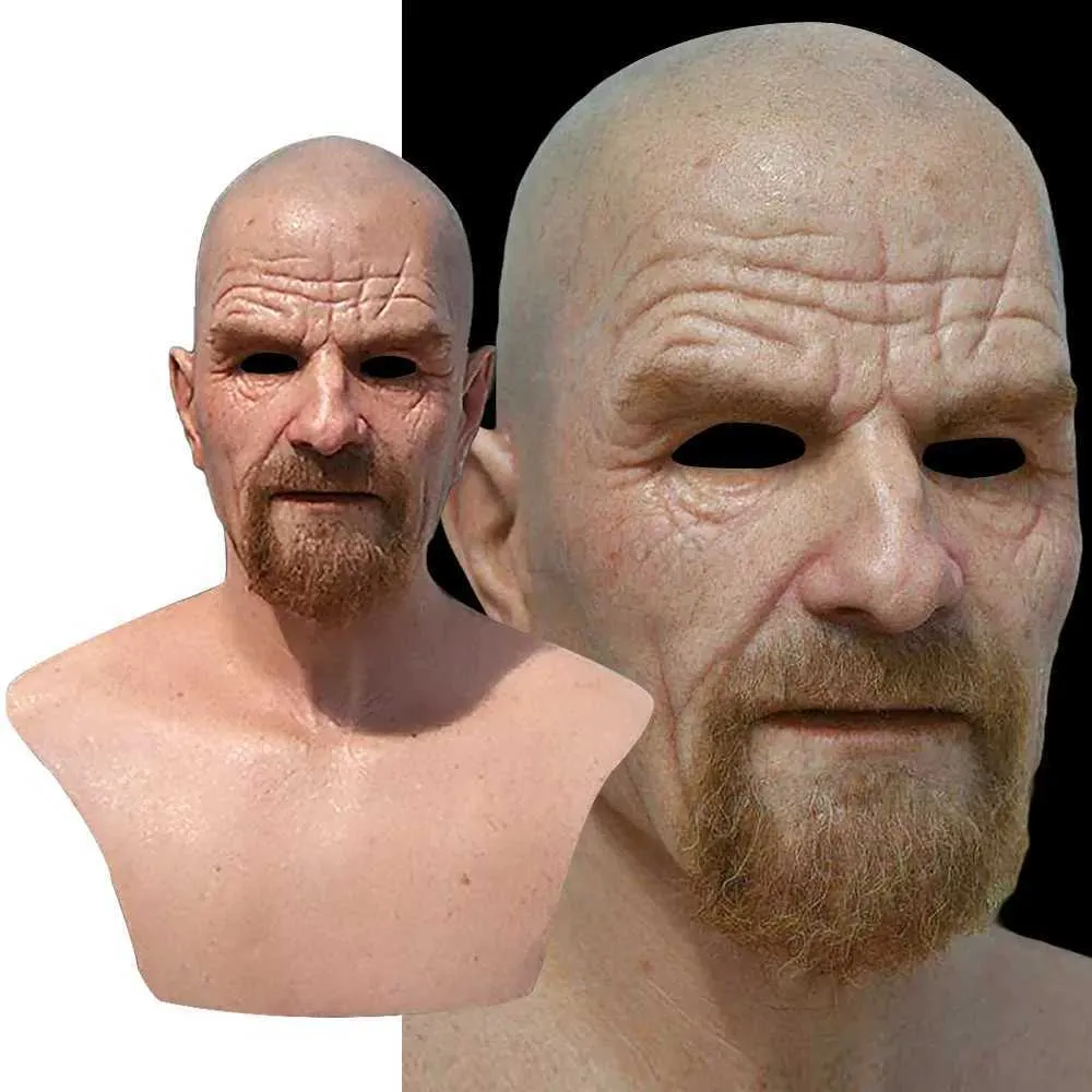 Ρεαλιστικός φαλακρός γέρος Breaking Bad Walter White Heisenberg Latex Mask Masquerade Halloween Cosplay Party Masquerade_voghion.com