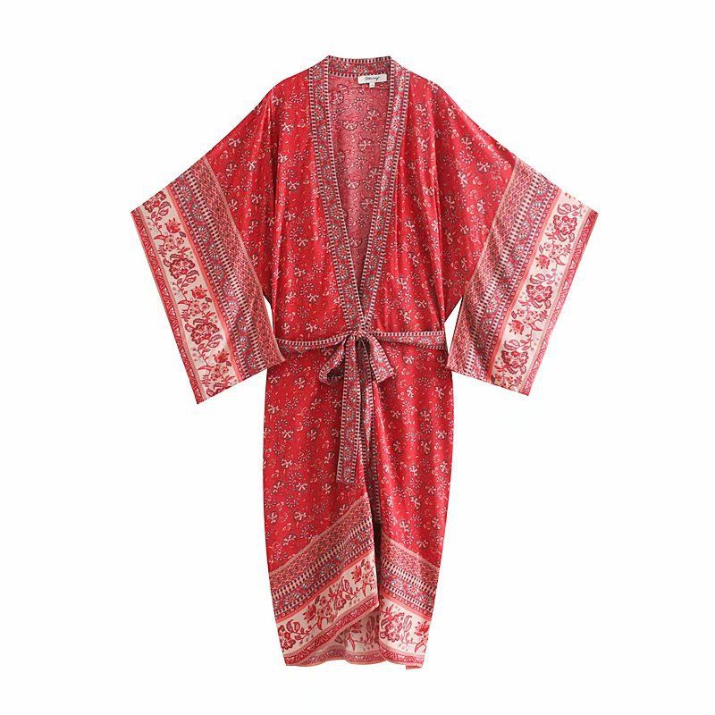 Gonna lunga da donna a kimono con lacci stampati in rayon_voghion.com