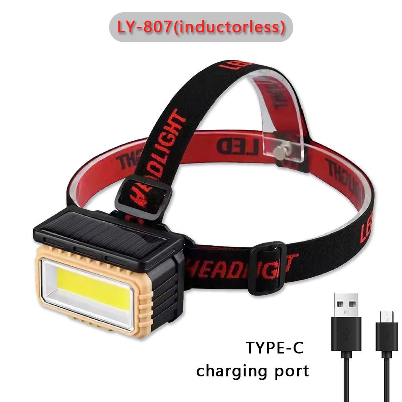 Solar sensor type-c charging LED night fishing running headlight COB red and white power display_voghion.com
