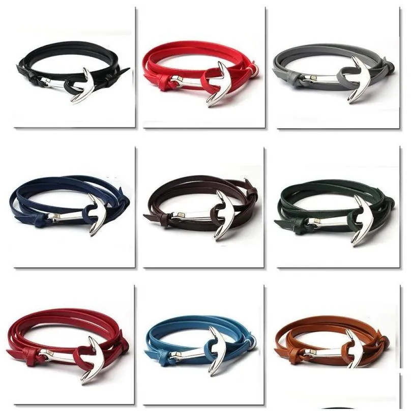 Braccialetto Charm Mticolor in pelle fatto a mano, braccialetti avvolgenti autentici con polsino regolabile, consegna a goccia con ancora per nave, gioielli Br_voghion.com