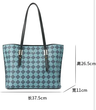 Women's Shoulder Bag Checkerboard Tote Blue Large Capacity_voghion.com