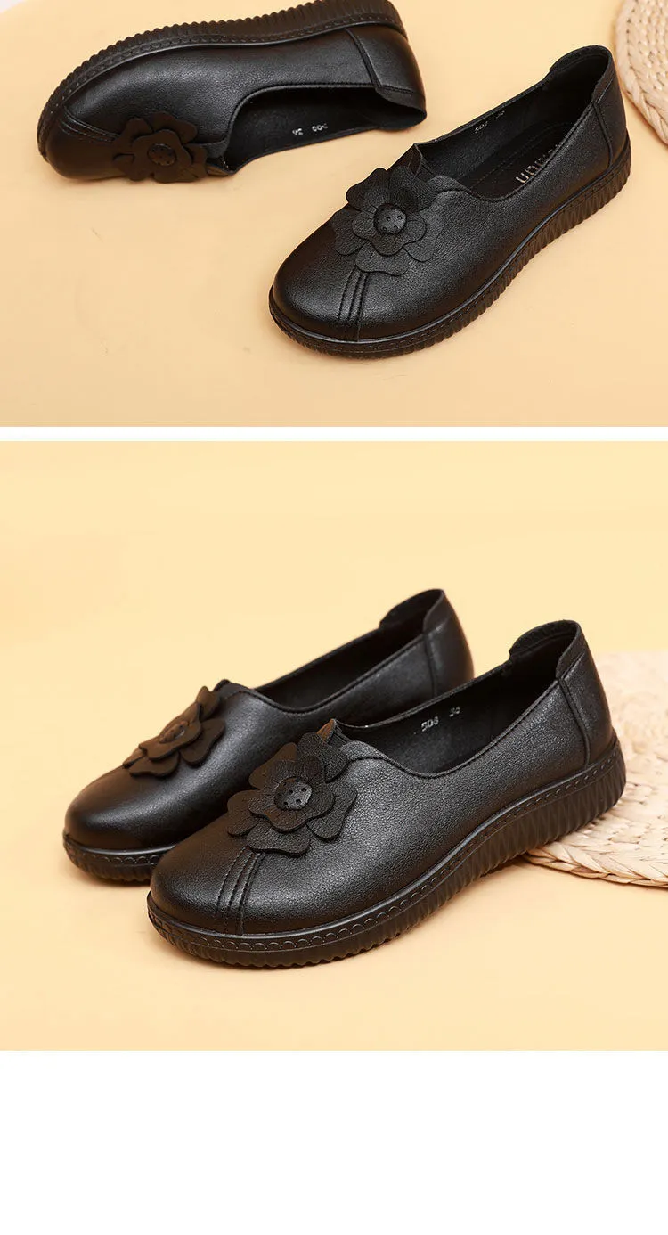 2022 Retro Loafers Frauen Wohnungen Slip auf Frau Frühling Herbst Flach Weiche Mama Casual Schuhe Schwarz_voghion.com