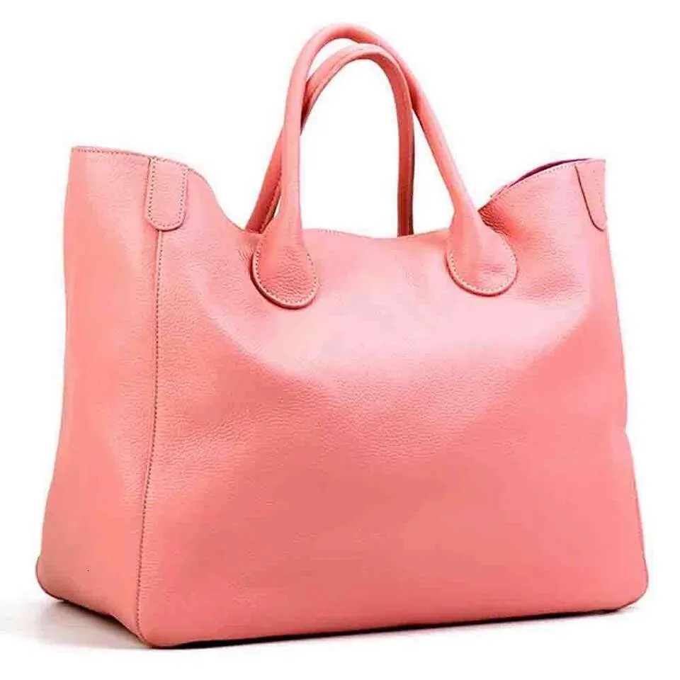 Dames leren tote bag grote schoudertas in geel_voghion.com