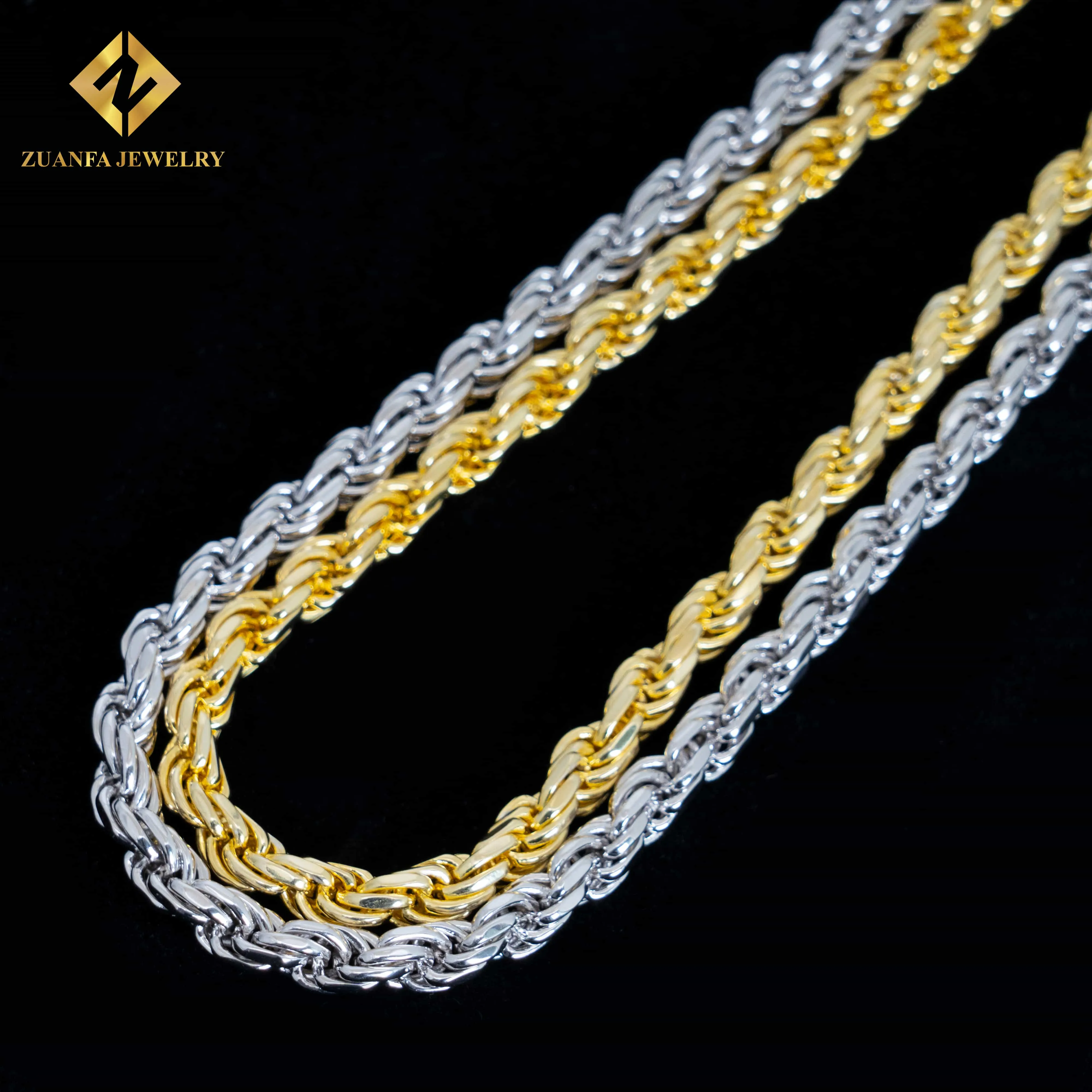 Sterling Silver Moissanite Rope Chain Necklace For Men Hip Hop_voghion.com