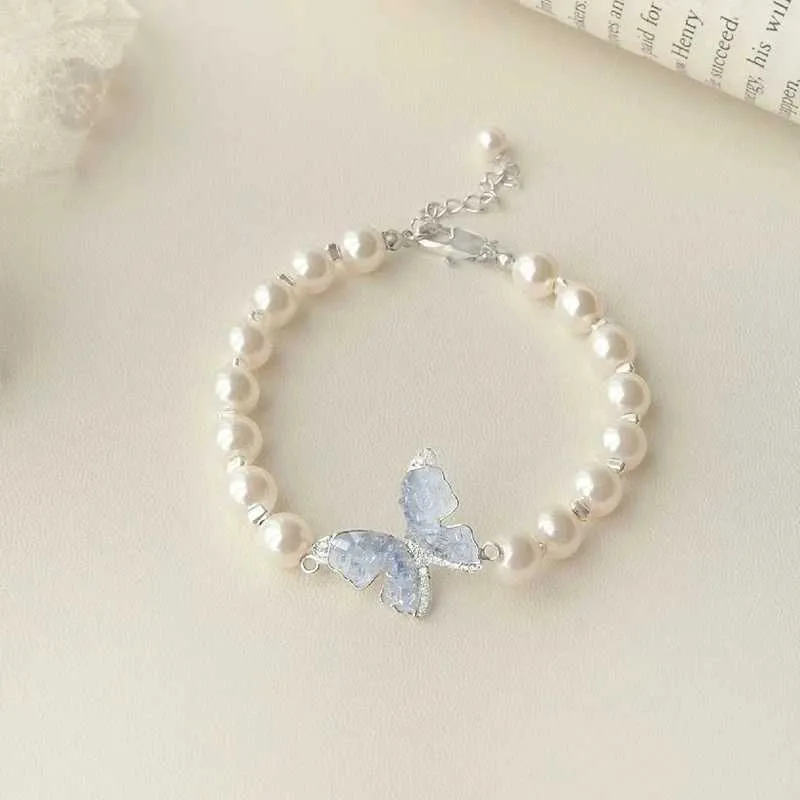 Schmetterling Ring Und Charm-armband Set Mit Kristall Und Perlen_voghion.com