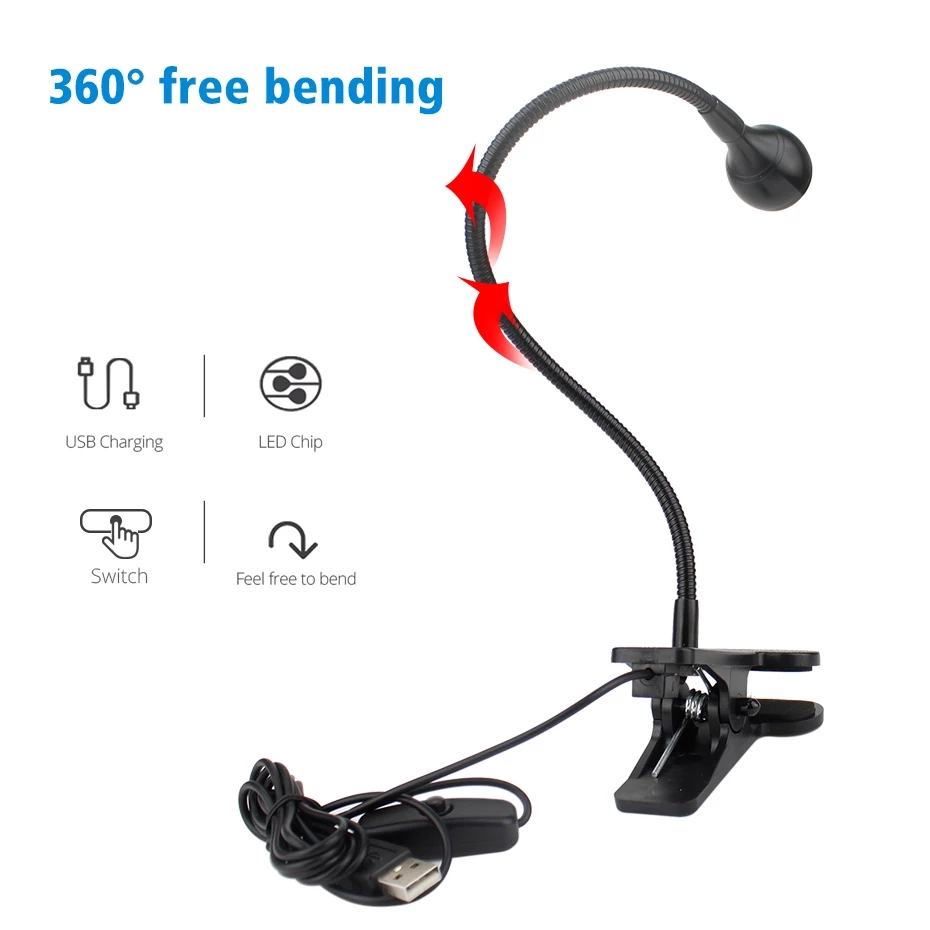 USB Power Supply Desk Lamp with Clip Holder Rechargeable USB Led Table Lamp Flexible Foldable Eye Protection Reading Book Lights_voghion.com