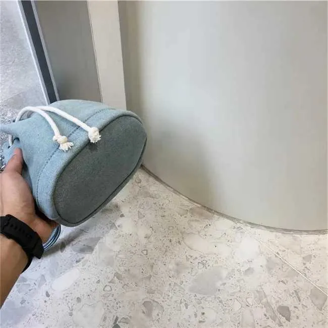Women Fashion Denim Bucket Solid String Handbags Casual Mini Crossbody Bags Female All-matched Messenger PackC241212_voghion.com