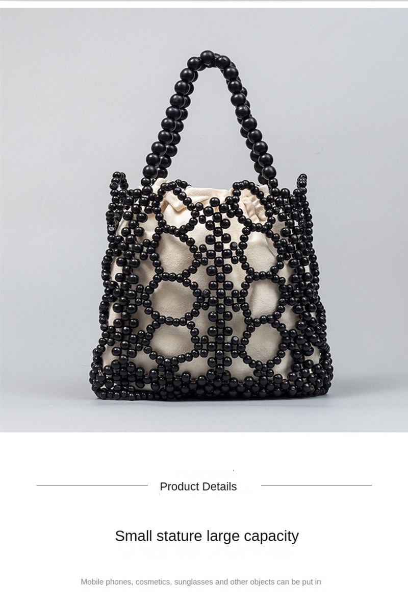 Hochwertige Handtasche Damen, Nischendesign, aus Holzperlen, handgewebte, modische Hohltasche, große Kapazität, Tasche_voghion.com