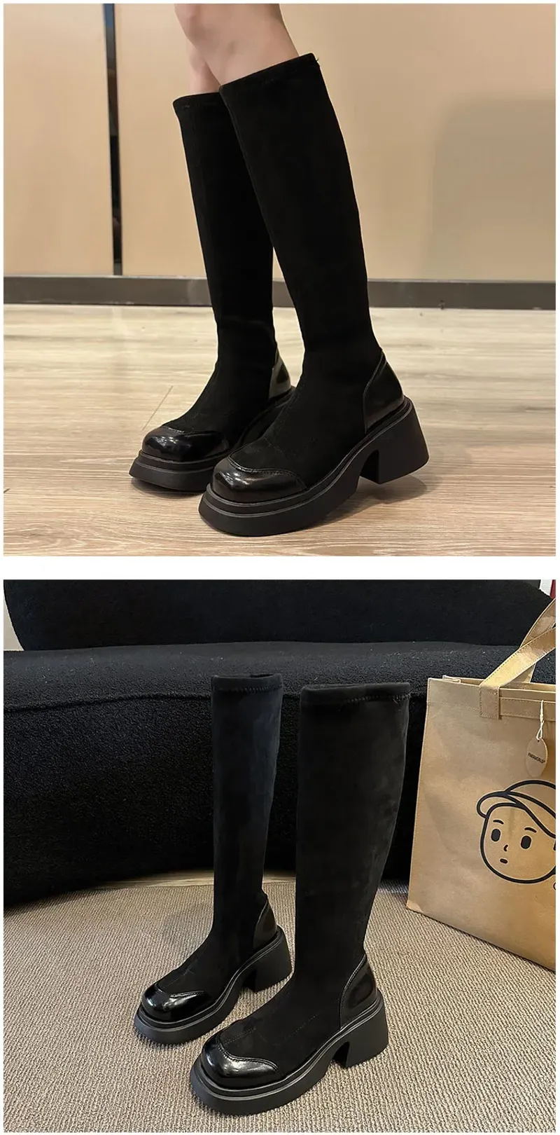 Women Platform Ankle Autumn Winter New Slip on Chunky Goth Boots Woman Thick Soled Short Booties Female Elastic Sock_voghion.com