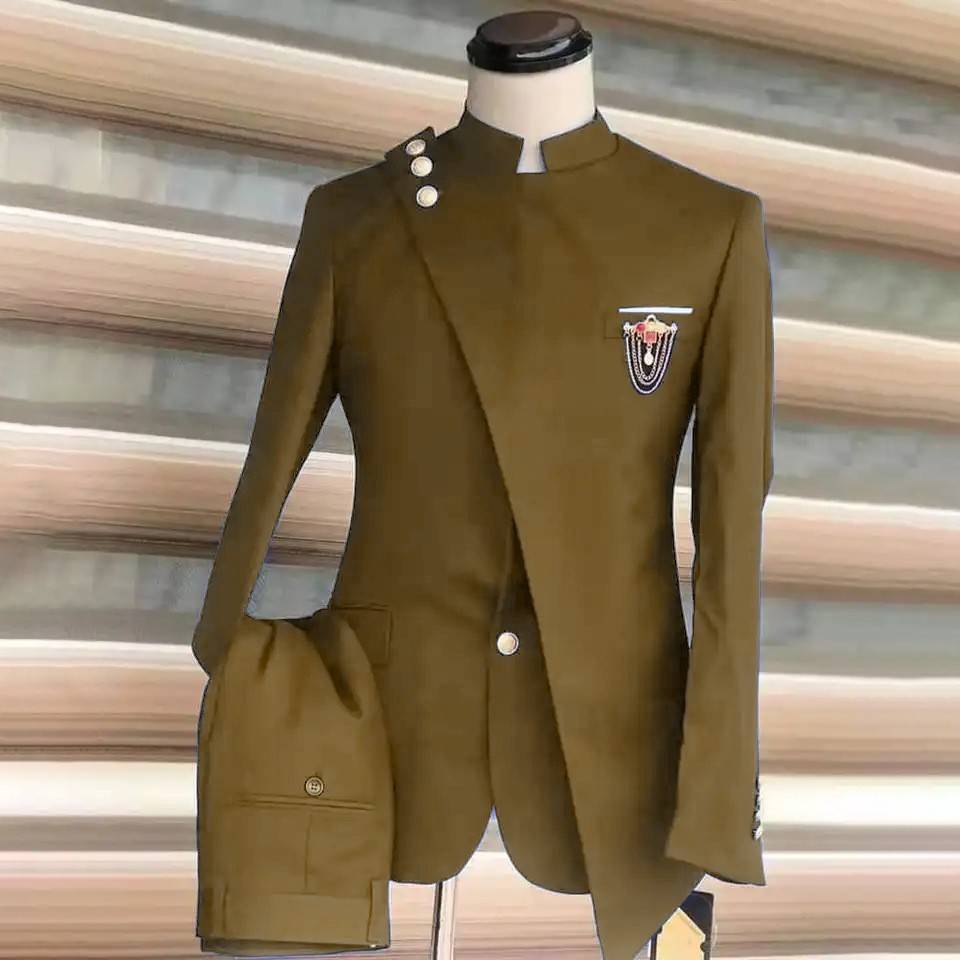 Men's Clothing Large Size Suit Two Piece Suit New Style Stand Collar Business Banquet Suit_voghion.com