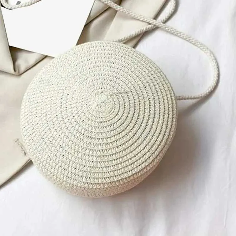 Moda Donna Ragazza Rotonda Borsa da spiaggia estiva Borsa a tracolla intrecciata in rattan Borsa a mano Accessori in maglia C241210_voghion.com