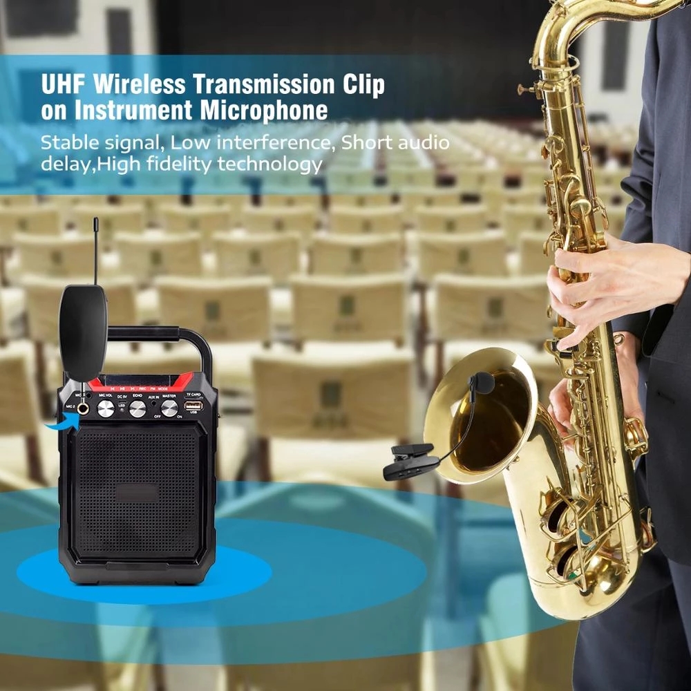 Dual Wireless Saxophone Microphone Clip on Mic for Trumpet Trombone Wind Instrument 2 Microphones at the same time_voghion.com