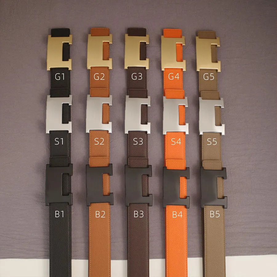 Lässiger Herrengürtel, Designergürtel, echtes Leder, Breite 3,8 cm, glatte Schnalle, wendbar, für Damen, klassisch, Gold/Splitter/Schwarz_voghion.com