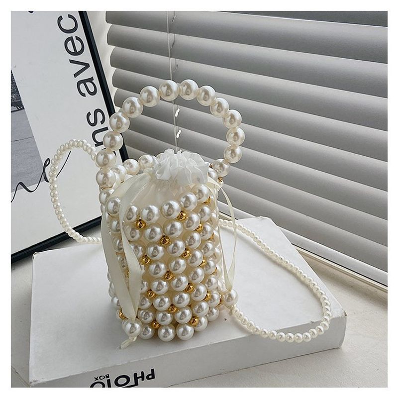 Handgefertigter gewebter Eimer 2024 Neue koreanische Perlenhandtasche für Damen mit einer Schulter_voghion.com