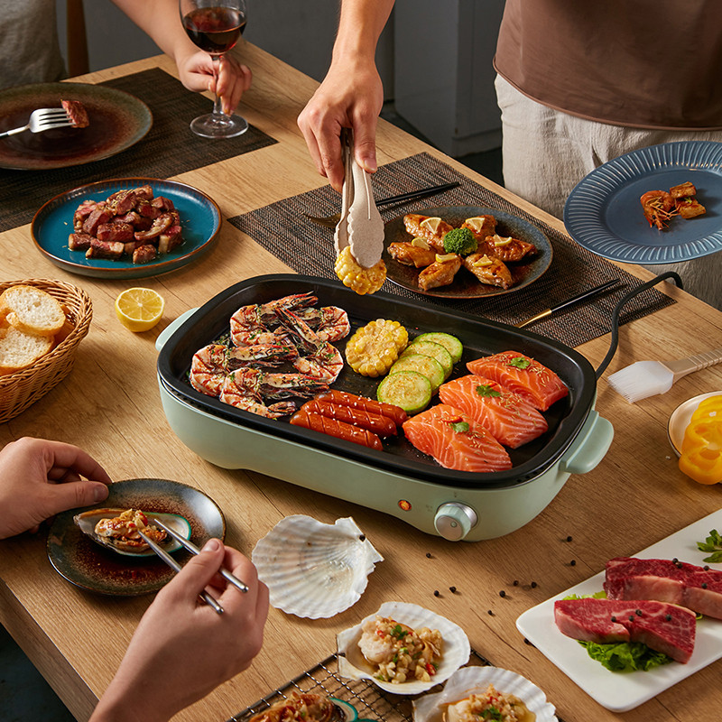 Elettrodomestici per la casa, grill elettrico, barbecue per carne, teglia per dolci, pentola calda, multicooker e 3 piastre rimovibili, 220 V_voghion.com