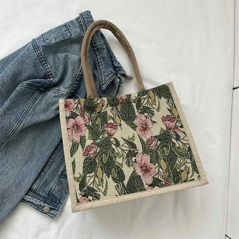 Designer Tote Handbag Large Capacity Jacquard Canvas Shopper Bag_voghion.com