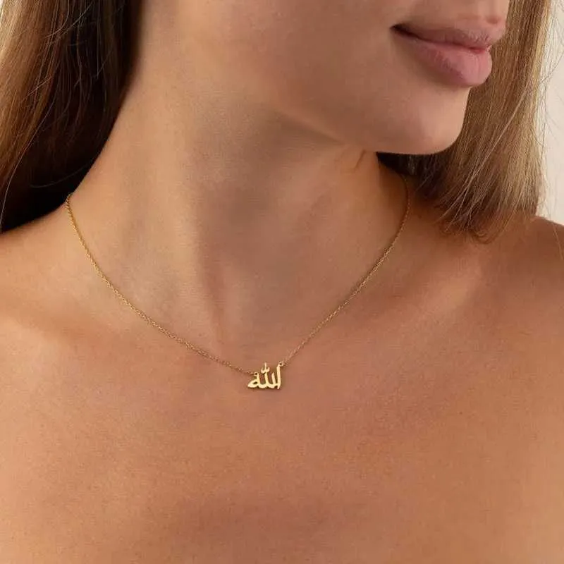 Colliers Lettre Personnalisée Amour Dieu Patience Collier Arabe Bijoux Islamiques Acier Inoxydable Pendentif Allah Corell_voghion.com