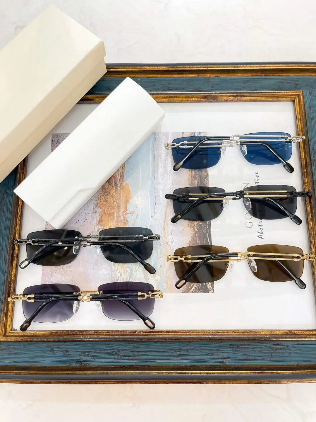 Vintage Rectangle Rimless Sunglasses For Men And Women Premium_voghion.com