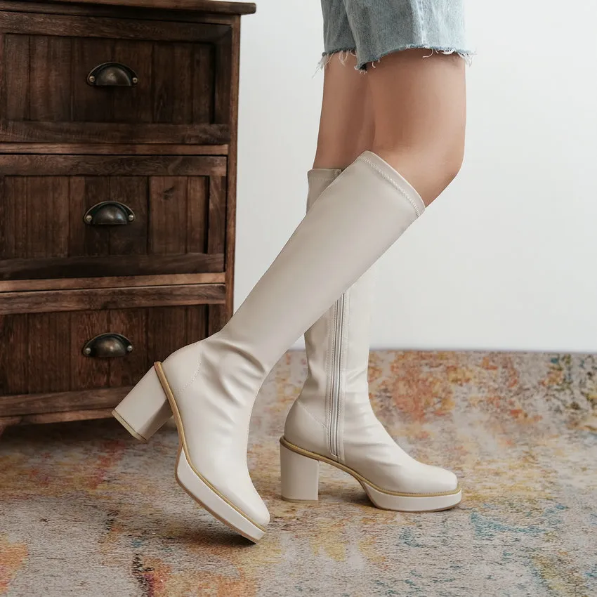 Knee Boots Heel Women's Square Below 2024 Winter Solid Color Fashion Warm Women Shoes Comfortable With Side Z 55_voghion.com