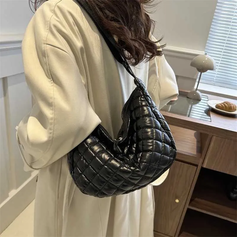Borsa a tracolla in cotone spaziale, alla moda, hobo, con motivo a reticolo, borse a mano di grande capacità, per le donne_voghion.com
