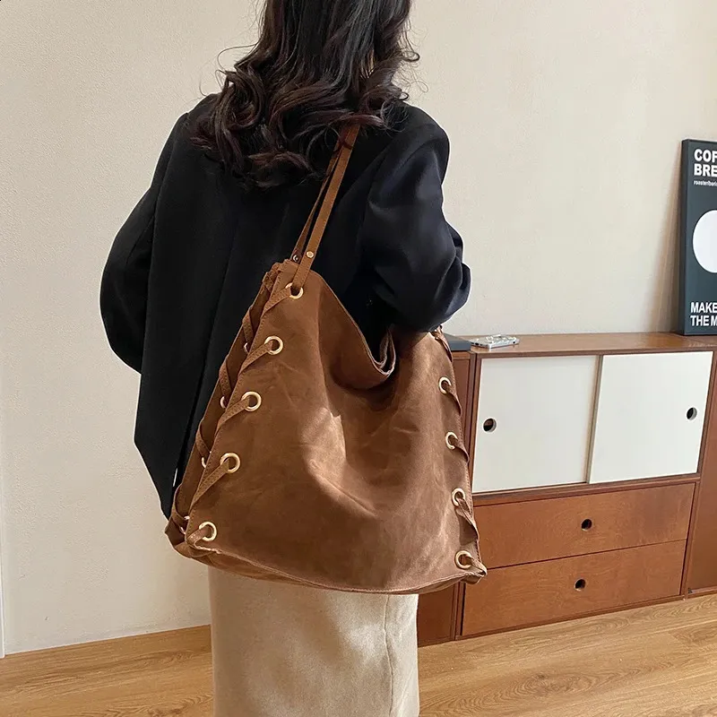 Ladies Handbags Brown Bags Tote Suede Leather Shoulder Women Top Handle Bag Female Sac A Main 240924_voghion.com