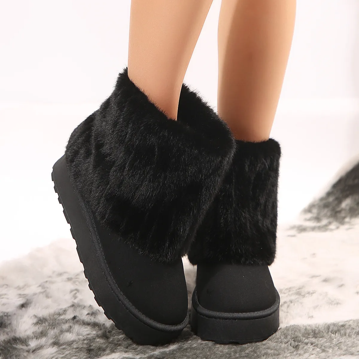 free shipping new designer men womens snow winter warm fur shoes cotton with round toe and furry cuffs midsole boots_voghion.com