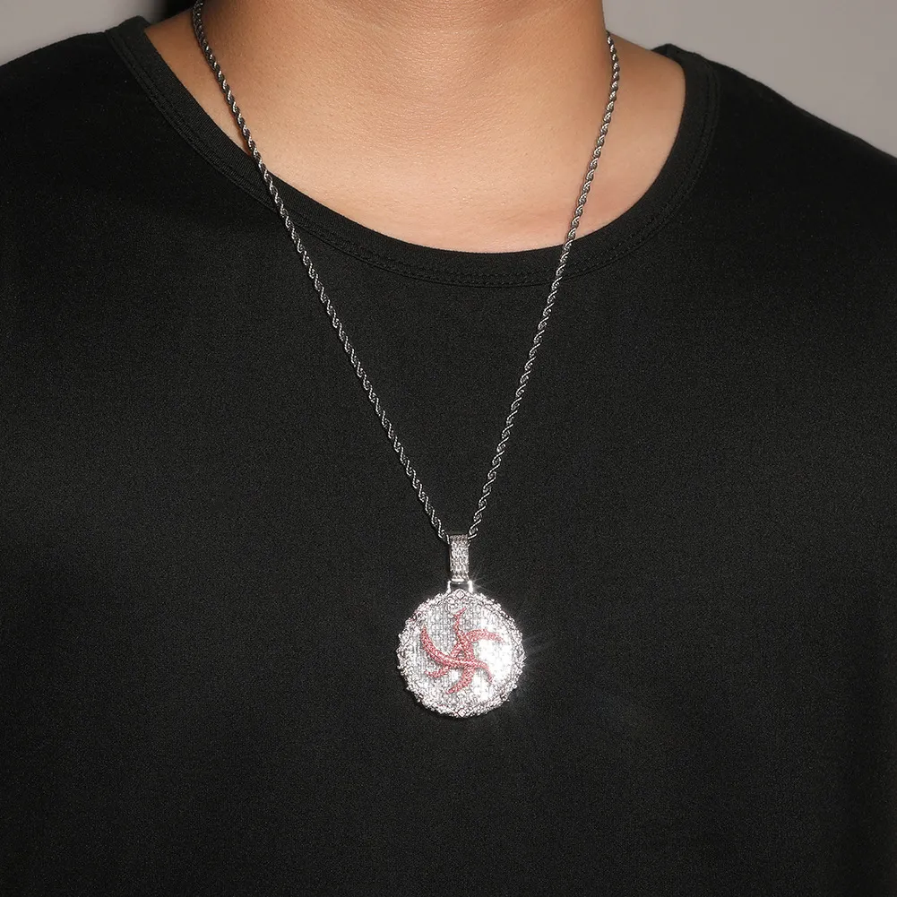 Collier pendentif rond Hip Hop complet en Zircon plaqué or véritable, bijoux pour hommes_voghion.com