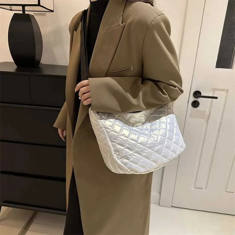 Borsa a tracolla in cotone spaziale, alla moda, hobo, con motivo a reticolo, borse a mano di grande capacità, per le donne_voghion.com